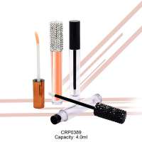 Wholesale slim cylinder lipgloss wand tube private label 4ml crystal diamond cap empty luxury lipgloss tube with brush