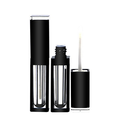 Luxury black color laser engraving empty heart brush lip balm bottle fancy square 4ml lipgloss tube private label